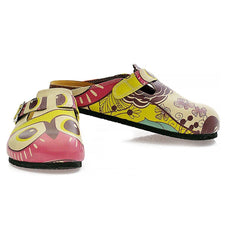  CALCEO Pink, Cream, Purple and Cute Owl and Colorful Flowers Patterned Clogs - CAL317 Clogs Shoes - Goby Shoes UK