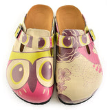  CALCEO Pink, Cream, Purple and Cute Owl and Colorful Flowers Patterned Clogs - CAL317 Clogs Shoes - Goby Shoes UK