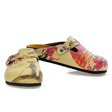  CALCEO Red Flowers and Brown China Man, Red Patterned Clogs - CAL320 Clogs Shoes - Goby Shoes UK