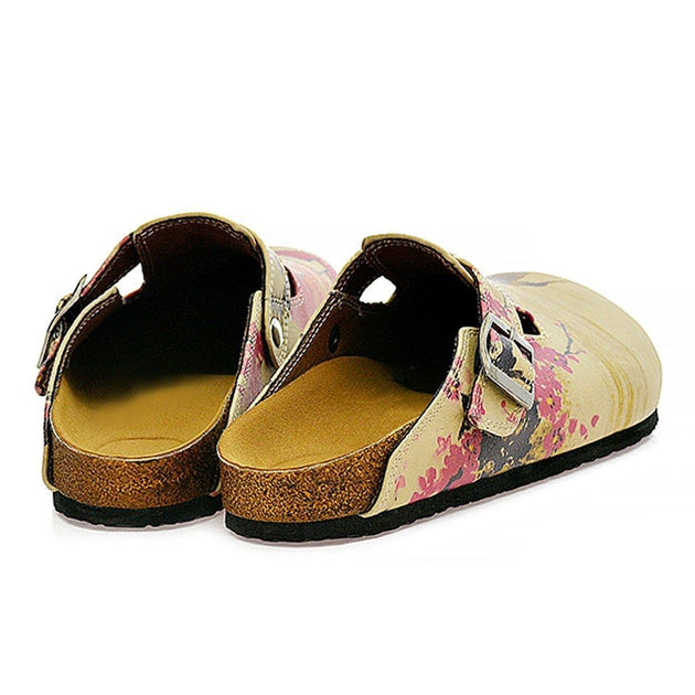  CALCEO Red Flowers and Brown China Man, Red Patterned Clogs - CAL320 Clogs Shoes - Goby Shoes UK