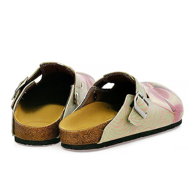  CALCEO Green, Purple Moving Lines and Pink Bow Patterned Clogs - CAL321 Women Clogs Shoes - Goby Shoes UK