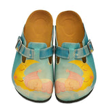  CALCEO Blue Color and Sleeping Baby, Yellow Sleeping Moon Patterned Clogs - CAL334 Women Clogs Shoes - Goby Shoes UK