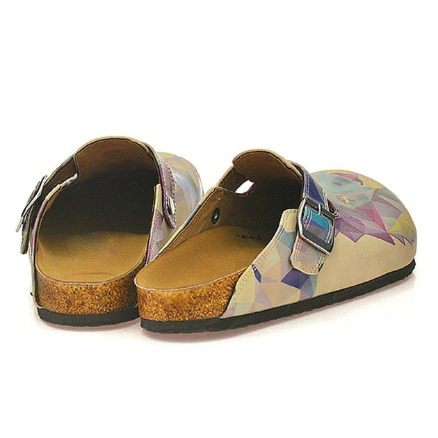  CALCEO Beige Colored, Blue, Purple, Green Lion and Purple, Dark Blue Wolf Patterned Clogs - CAL335 Women Clogs Shoes - Goby Shoes UK