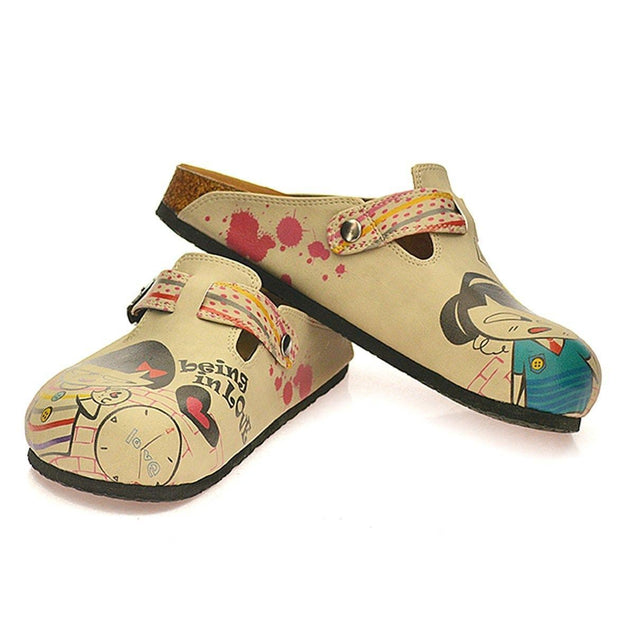  CALCEO Red, Grey, Orange Strip and Round, Being in Love Written Girls Patterned Clogs - CAL336 Clogs Shoes - Goby Shoes UK
