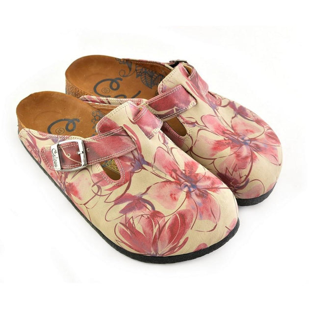  CALCEO Red Colored and Flowers Patterned Clogs - CAL348 Clogs Shoes - Goby Shoes UK