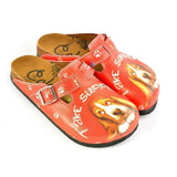  CALCEO Red, White Colored and White Paw, Brown Cute Dog and Take Suppers Written Patterned Clogs - CAL349 Clogs Shoes - Goby Shoes UK