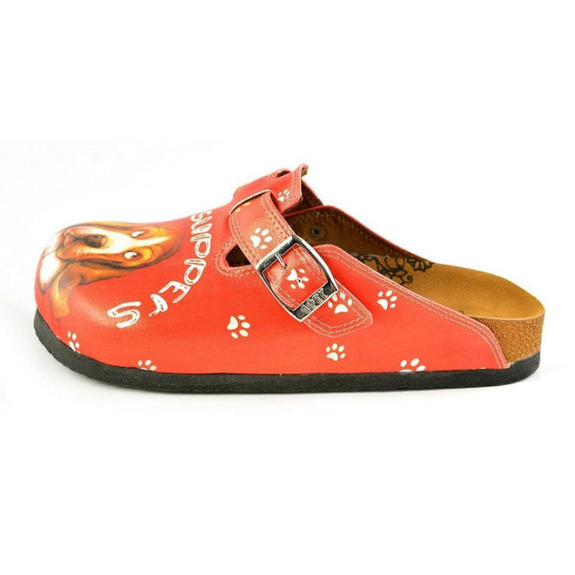 CALCEO Red, White Colored and White Paw, Brown Cute Dog and Take Suppers Written Patterned Clogs - CAL349 Clogs Shoes - Goby Shoes UK