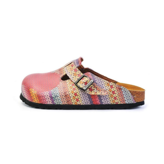  CALCEO Red Hearts and Colored Knit Print Patterned Clogs - CAL367 Clogs Shoes - Goby Shoes UK