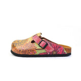  CALCEO Orange, Purple, Yellow Flowers and Yellow Sun Patterned Clogs - CAL368 Clogs Shoes - Goby Shoes UK