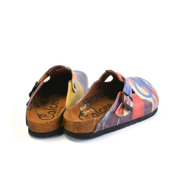  CALCEO Red Colored Patterned and Blue Laced Pow Patterned Clogs - CAL369 Clogs Shoes - Goby Shoes UK