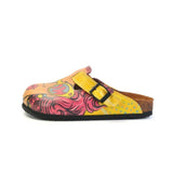  CALCEO Girl With Yellow Pattern and Pink Hair, Yellow Wow Writing Glasses Girl Clogs - CAL373 Women Clogs Shoes - Goby Shoes UK