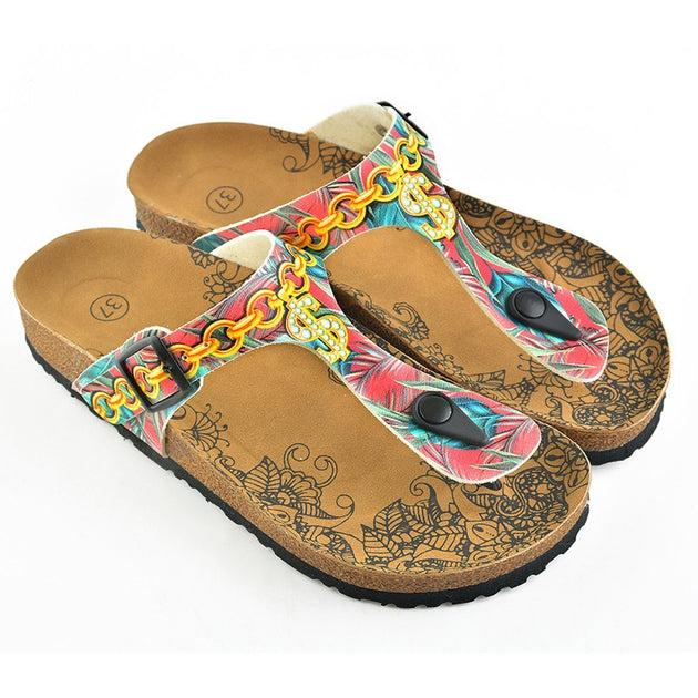  CALCEO Red Colored, Green and Blue Leafed, Money Patterned Sandal CAL501 Sandal Shoes - Goby Shoes UK