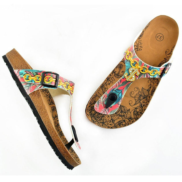  CALCEO Red Colored, Green and Blue Leafed, Money Patterned Sandal CAL501 Sandal Shoes - Goby Shoes UK