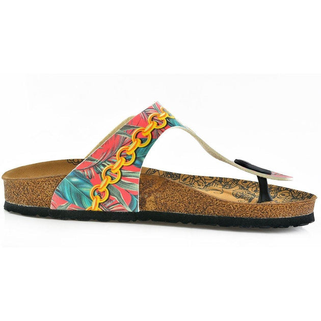  CALCEO Red Colored, Green and Blue Leafed, Money Patterned Sandal CAL501 Sandal Shoes - Goby Shoes UK