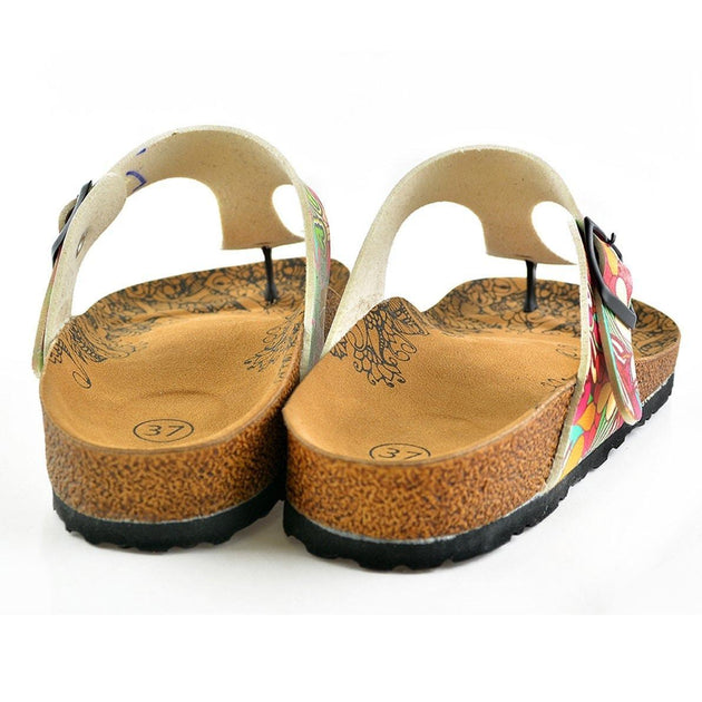  CALCEO Colored Flowers and I am Not Afraid Written, Blue Eyes, Mixed Patterned Sandal - CAL502 Women Sandal Shoes - Goby Shoes UK