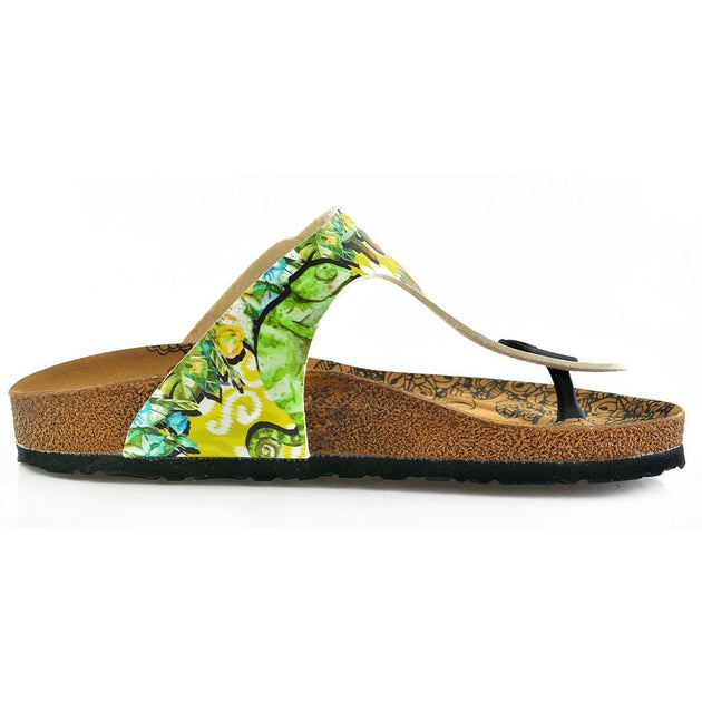  CALCEO Escape to Jungle Written, Green Colored Black Monkey Patterned Sandal - CAL508 Women Sandal Shoes - Goby Shoes UK