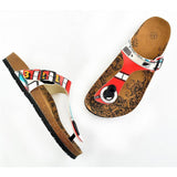  CALCEO Red, Blue and White Strip and Camera Patterned Sandal - CAL509 Sandal Shoes - Goby Shoes UK