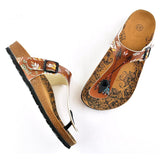  CALCEO Brown Colored and Black Colored Feather Arrow Patterned Sandal - CAL510 Women Sandal Shoes - Goby Shoes UK