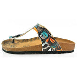  CALCEO Black Colored and Orange, Blue Leaves Patterned Sandal - CAL514 Women Sandal Shoes - Goby Shoes UK