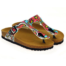  CALCEO Red, Blue, Yellow Geometric Patterned Sandal - CAL515 Sandal Shoes - Goby Shoes UK