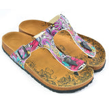  CALCEO Pink, Purple Mixed Patterned, Music Writtened, Patterned Sandal - CAL516 Sandal Shoes - Goby Shoes UK