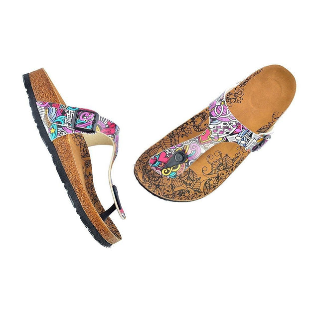  CALCEO Pink, Purple Mixed Patterned, Music Writtened, Patterned Sandal - CAL516 Sandal Shoes - Goby Shoes UK