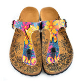  CALCEO Orange, Purple Flowers Patterned and Yellow Cat, Meow Written, Patterned Sandal - CAL517 Sandal Shoes - Goby Shoes UK