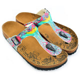  CALCEO Dark Pink Colored, Green Leavs, Blue and Yellow Parrots, Patterned Sandal - CAL518 Women Sandal Shoes - Goby Shoes UK