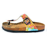  CALCEO Colored Feathered, Patterned and Yellow-Eyed Chimp, Patterned Sandal - CAL519 Women Sandal Shoes - Goby Shoes UK
