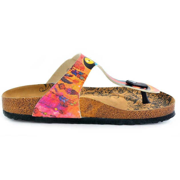  CALCEO Colored Feathered, Patterned and Yellow-Eyed Chimp, Patterned Sandal - CAL519 Women Sandal Shoes - Goby Shoes UK
