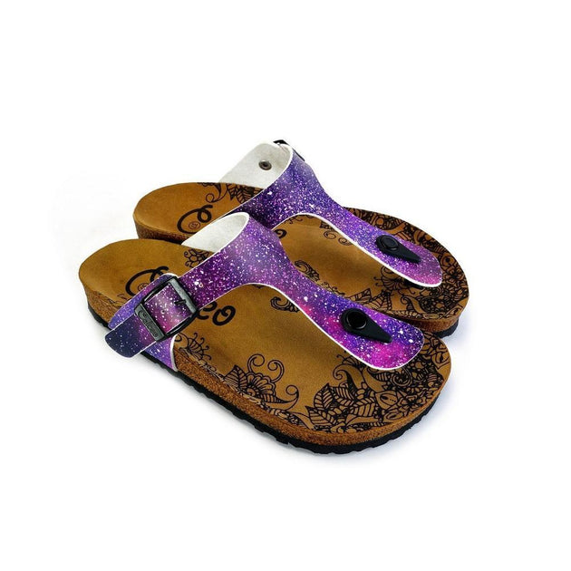 CALCEO Purple, Blue, Pink Colored Space Star Bright, Patterned Sandal - CAL525 Sandal Shoes - Goby Shoes UK