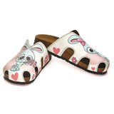  CALCEO Pink and White Colored Flowers and Grey Cute Bunny Patterned Clogs - WCAL601 Clogs Shoes - Goby Shoes UK