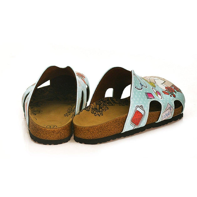  CALCEO Blue and Red Colored Rose Patterned and Nurse Girl Patterned Clogs - WCAL603 Women Clogs Shoes - Goby Shoes UK