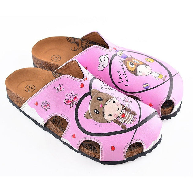  CALCEO Pink Colored and Love Forever Written Patterned Cute Child Patterned Clogs - WCAL604 Clogs Shoes - Goby Shoes UK