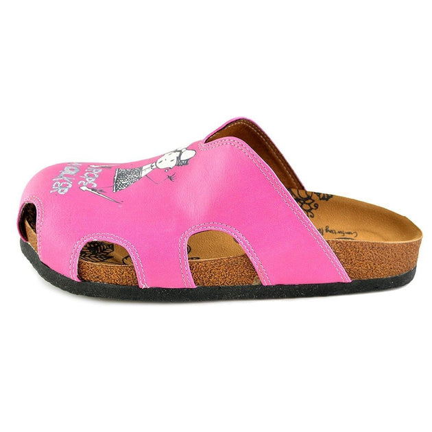  CALCEO Pink Colored and Rope Dancer Written Black and White Colored Play Dancing Girl Patterned Clogs - WCAL607 Clogs Shoes - Goby Shoes UK