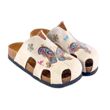  CALCEO Cream Colored and Butterfly and Bird Patterned Clogs - CAL608 Women Clogs Shoes - Goby Shoes UK
