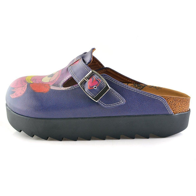  CALCEO Dark Blue, Purple Owl, Sleeper Patterned Clogs - CAL702 Women Clogs Shoes - Goby Shoes UK