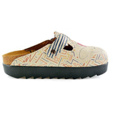  CALCEO Blue and Cream Colored Strip, Blue Colored Sweet Cat Patterned Clogs - CAL706 Women Clogs Shoes - Goby Shoes UK