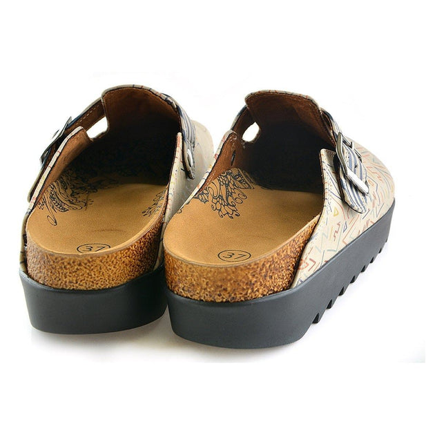  CALCEO Blue and Cream Colored Strip, Blue Colored Sweet Cat Patterned Clogs - CAL706 Women Clogs Shoes - Goby Shoes UK