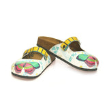 CALCEO Black and Yellow Striped, Green and Pink Butterflied, Flowers Patterned Clogs - CAL802 Women Clogs Shoes - Goby Shoes UK