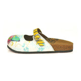  CALCEO Black and Yellow Striped, Green and Pink Butterflied, Flowers Patterned Clogs - CAL802 Women Clogs Shoes - Goby Shoes UK