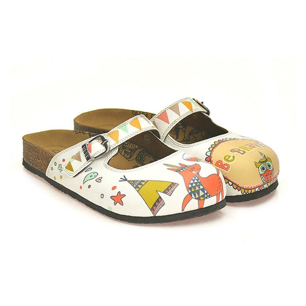  CALCEO Colored Triangulated and Green Tent, Red Fox, Owl Pattern be Brave Written Patterned Clogs - CAL807 Women Clogs Shoes - Goby Shoes UK