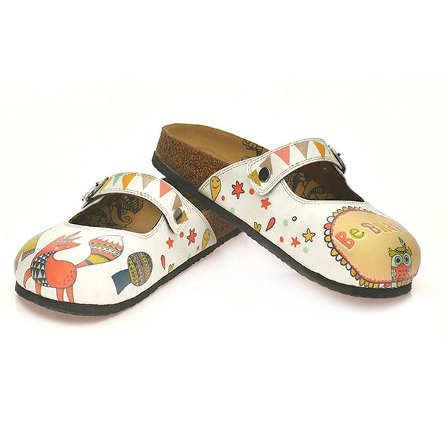  CALCEO Colored Triangulated and Green Tent, Red Fox, Owl Pattern be Brave Written Patterned Clogs - CAL807 Women Clogs Shoes - Goby Shoes UK