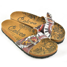  CALCEO Claret Red Colored Piano Patterned Sandal - CAL901 Women Sandal Shoes - Goby Shoes UK