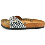  CALCEO Black and White Striped Patterned, Lips and Sunshine Patterned Sandal - CAL902 Women Sandal Shoes - Goby Shoes UK