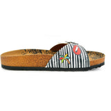  CALCEO Black and White Striped Patterned, Lips and Sunshine Patterned Sandal - CAL902 Women Sandal Shoes - Goby Shoes UK