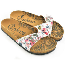  CALCEO Colored Flowers and Cats Patterned Sandal - CAL906 Women Sandal Shoes - Goby Shoes UK