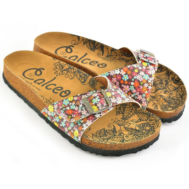  CALCEO Claret Red Colored and Flowers Patterned Sandal - CAL908 Women Sandal Shoes - Goby Shoes UK