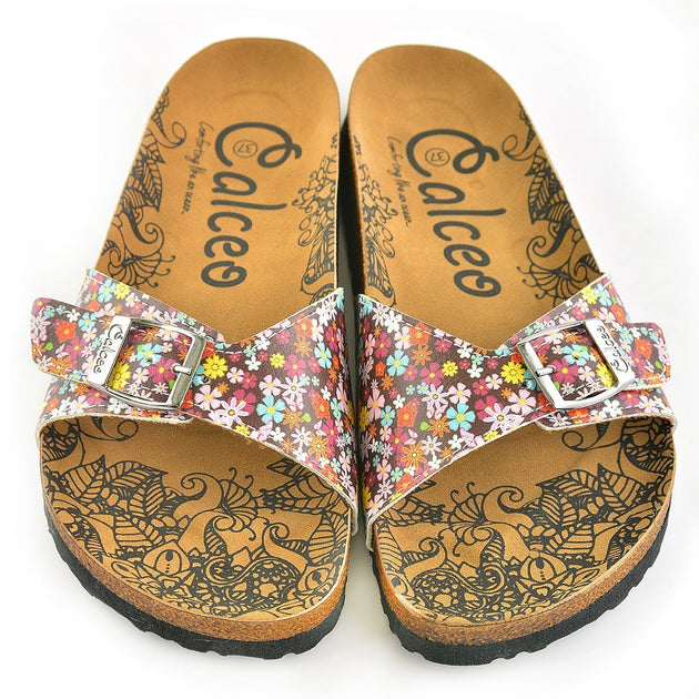  CALCEO Claret Red Colored and Flowers Patterned Sandal - CAL908 Women Sandal Shoes - Goby Shoes UK