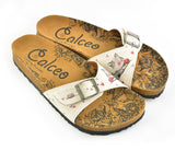  CALCEO Cream and Grey Colored Sweet Playing Cat Patterned Sandal - CAL909 Women Sandal Shoes - Goby Shoes UK